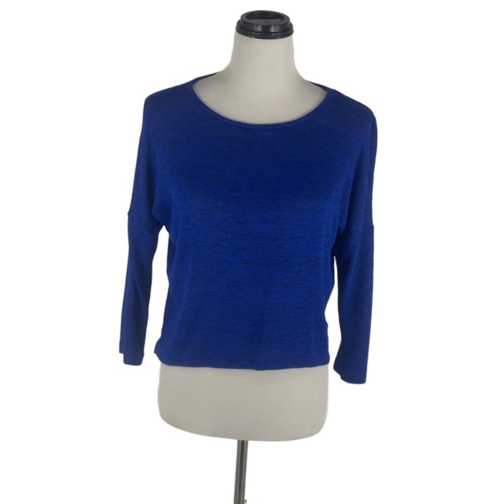 Poof Royal Blue High Low Burn Out Sweater, Size Small